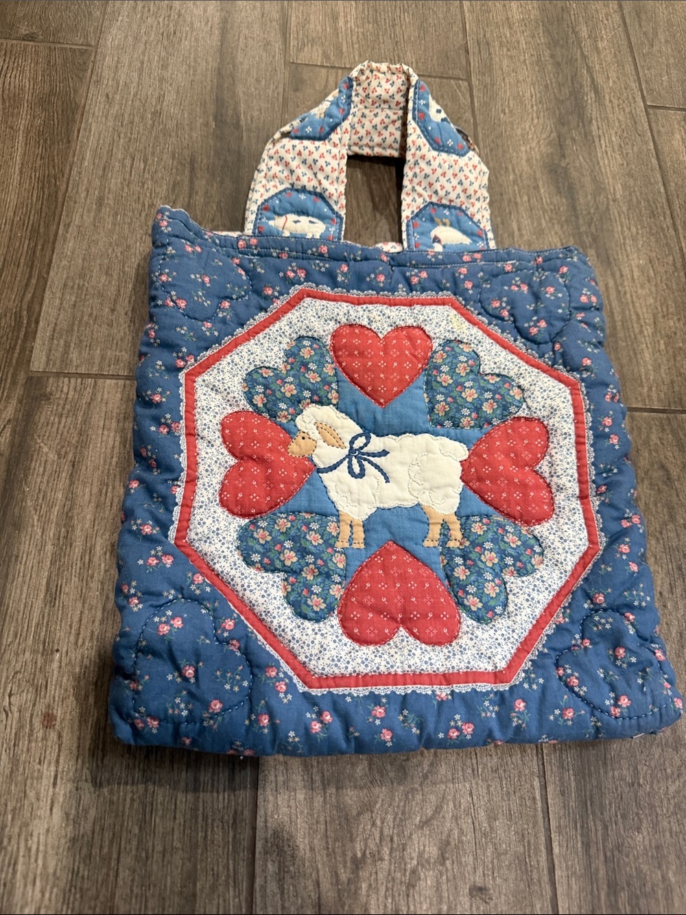 Cottagecore Country Quilted Blue Patchwork Tote Bag